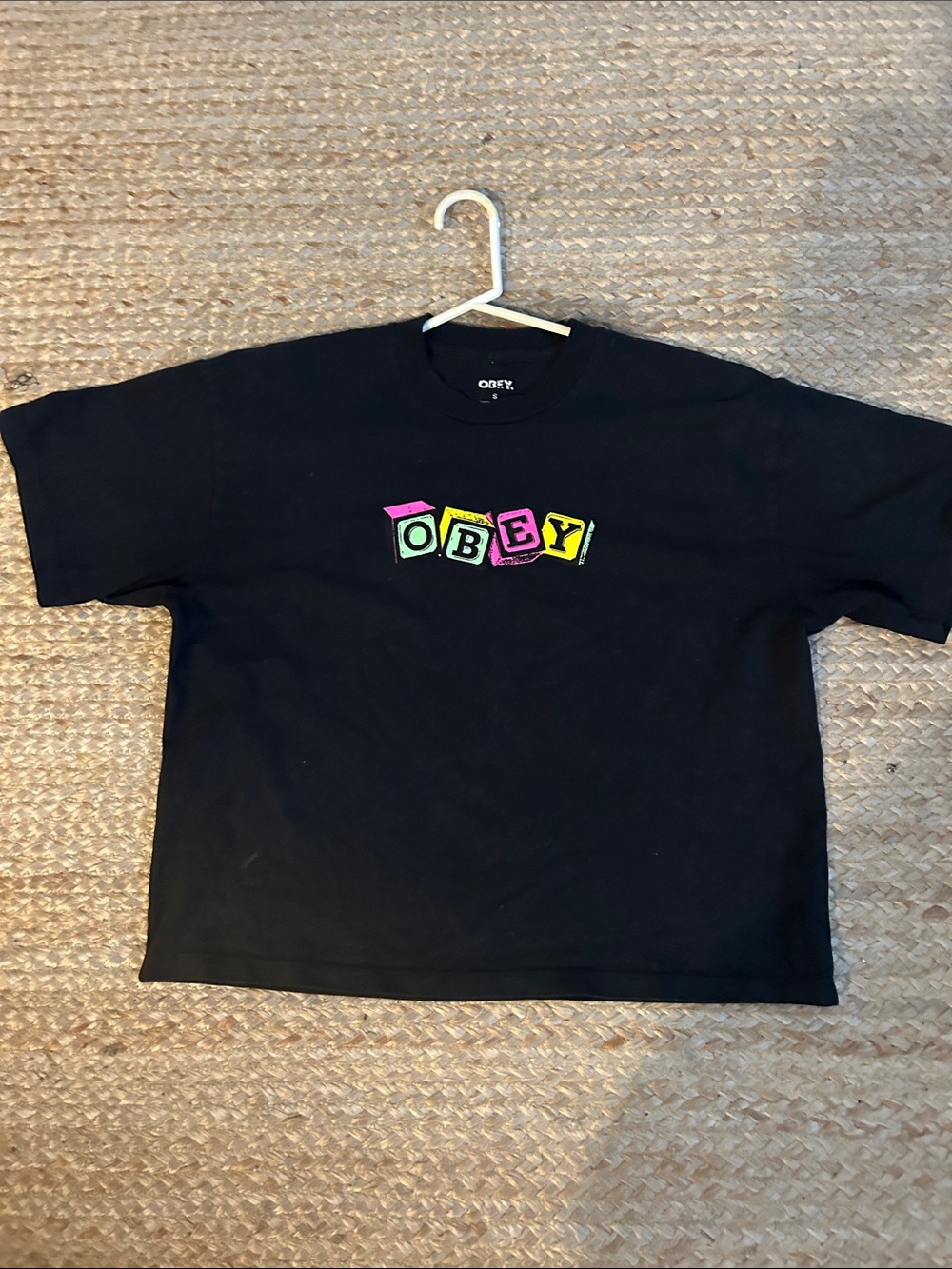Obey Black Tee with Neon Block Logo